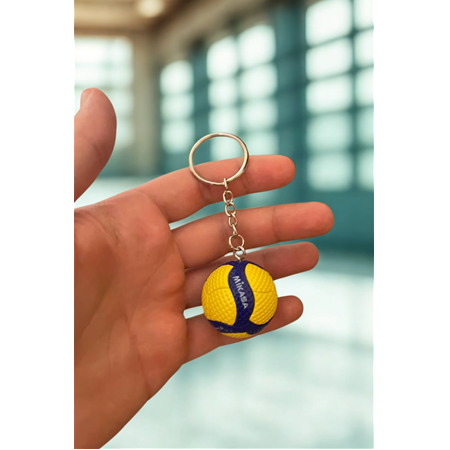 Sarı Lacivert Dokulu  Volleyball Topu Figürlü Anahtarlık Çanta Süsü