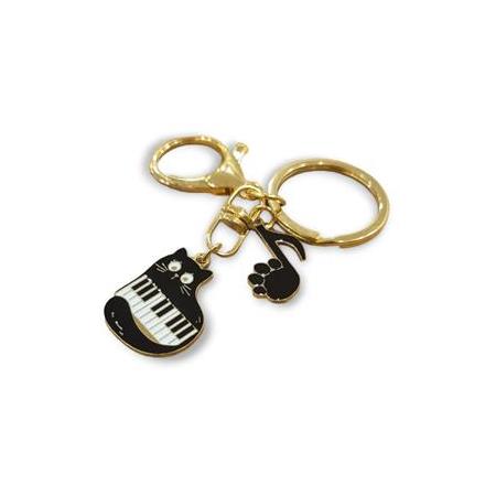 Harmonie de Chats Hediyelik Müzik ve Kedi Figürlü Emaye Metal Anahtarlık Siyah