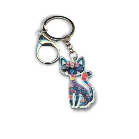 Boho Chic Kedi Figürlü Emaye Metal Anahtarlık
