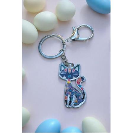 Boho Chic Kedi Figürlü Emaye Metal Anahtarlık