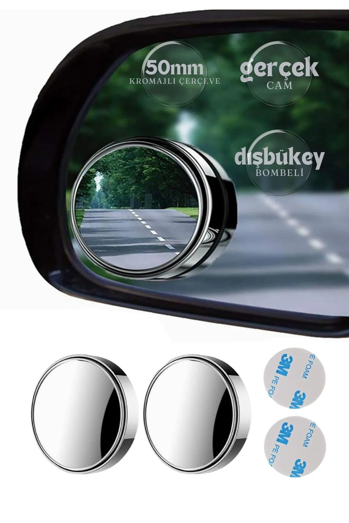 Kör Nokta Aynası Gerçek Cam Dışbükey 50 mm - Krom Çerçeveli 2 Adet