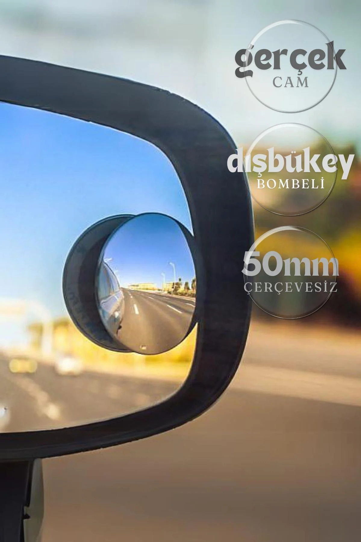 Kör Nokta Aynası Gerçek Cam Dışbükey Çerçevesiz 50 mm - Ayarlanabilir Yan Ayna