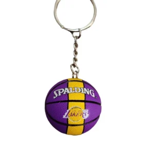 Basketbol Topu Anahtarlık Mor Sarı Şeritli 36 mm - Mini Top Çanta Süsü