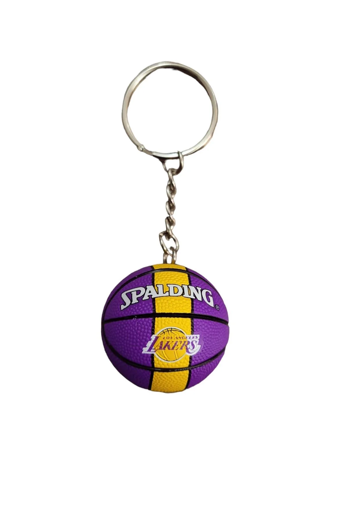 Basketbol Topu Anahtarlık Mor Sarı Şeritli 36 mm - Mini Top Çanta Süsü