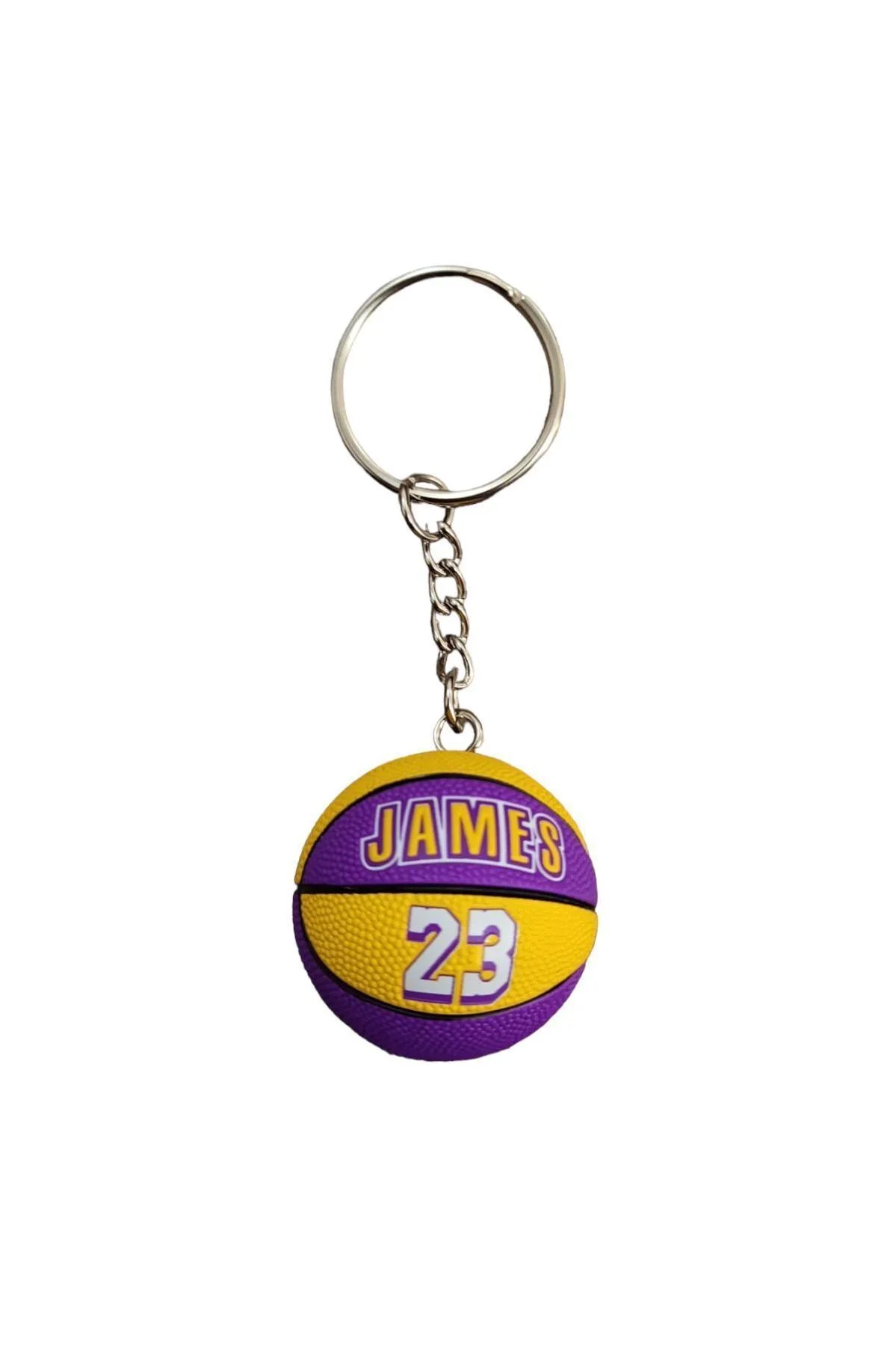 Basketbol Topu Anahtarlık Sarı Mor 23 Numaralı 36 mm - Mini Top Çanta Süsü