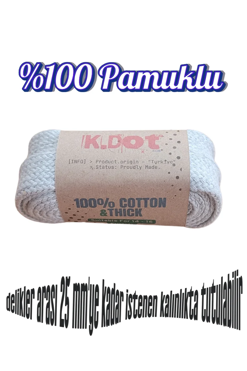 Kalın Yassı Ayakkabı Bağcığı Pamuklu Açık Gri - Spor Ayakkabı Bağcığı Çift - Görsel 2