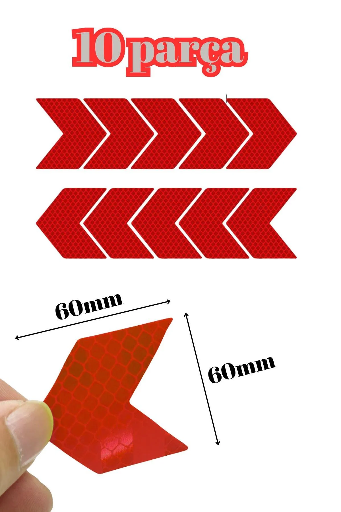 Reflektör Yansıtıcı Sticker Chevron Ok Şekilli 10 Adet - Araç, Motosiklet ve Bisiklet İçin - Görsel 2