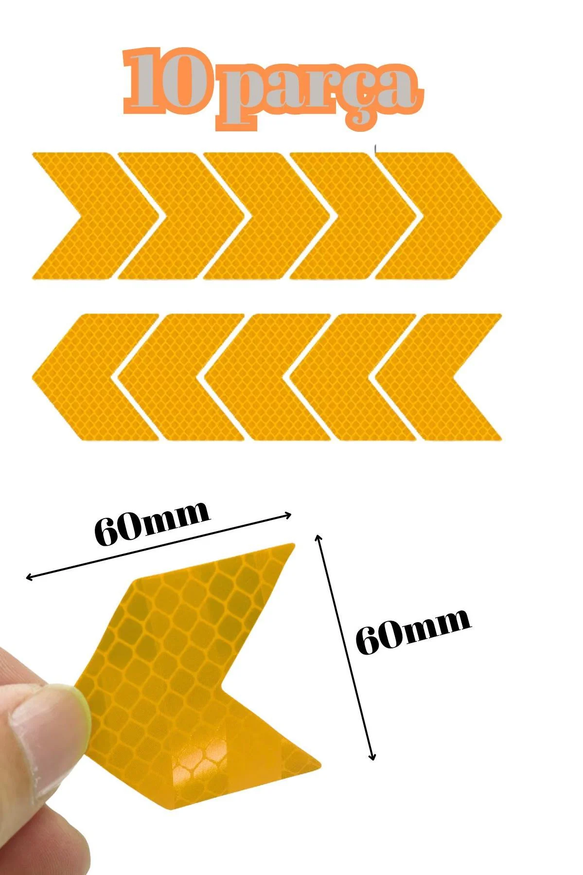 Reflektör Yansıtıcı Sticker Chevron Ok Şekilli 10 Adet - Araç, Motosiklet ve Bisiklet İçin - Görsel 4