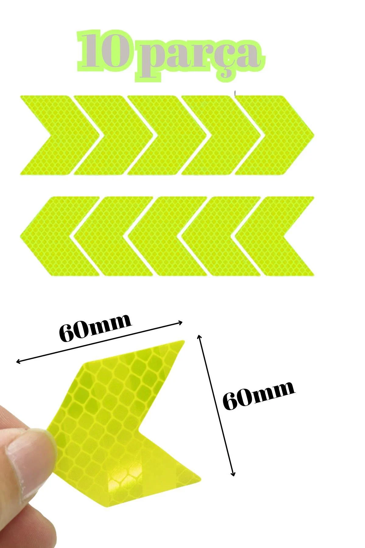 Reflektör Yansıtıcı Sticker Chevron Ok Şekilli 10 Adet - Araç, Motosiklet ve Bisiklet İçin - Görsel 5