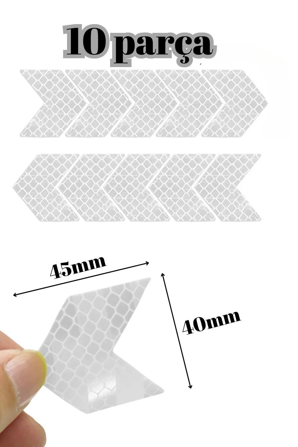Reflektör Yansıtıcı Sticker Chevron Ok Şekilli 10 Adet - Araç, Motosiklet ve Bisiklet İçin - Görsel 6