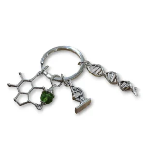 DNA Anahtarlık Bilim Temalı Metal - Biyoloji ve Mikroskop Figürlü Çanta Süsü