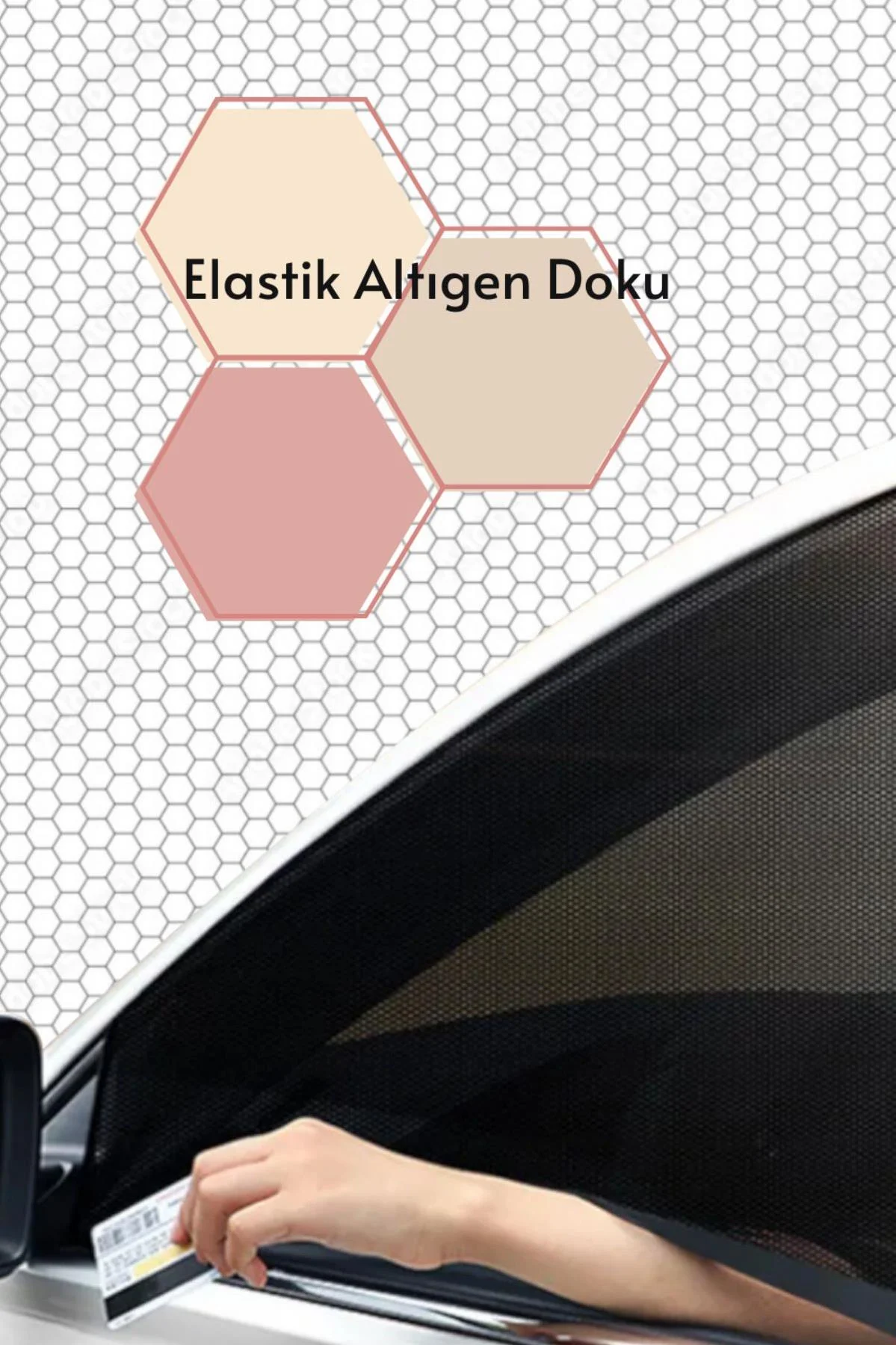 Oto Güneşlik Elastik Yan Cam 2 Adet - Her Araca Uyumlu Altıgen Dokulu Perde - Görsel 4