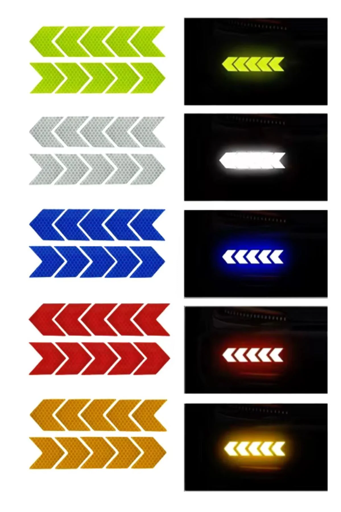 Reflektör Yansıtıcı Sticker Chevron Ok Şekilli 10 Adet - Araç, Motosiklet ve Bisiklet İçin