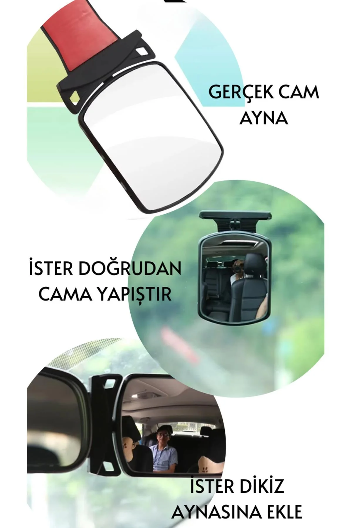 Bebek Takip Aynası Araç İçi Dışbükey Ek Dikiz Aynası - 360° Ayarlanabilir - Görsel 8