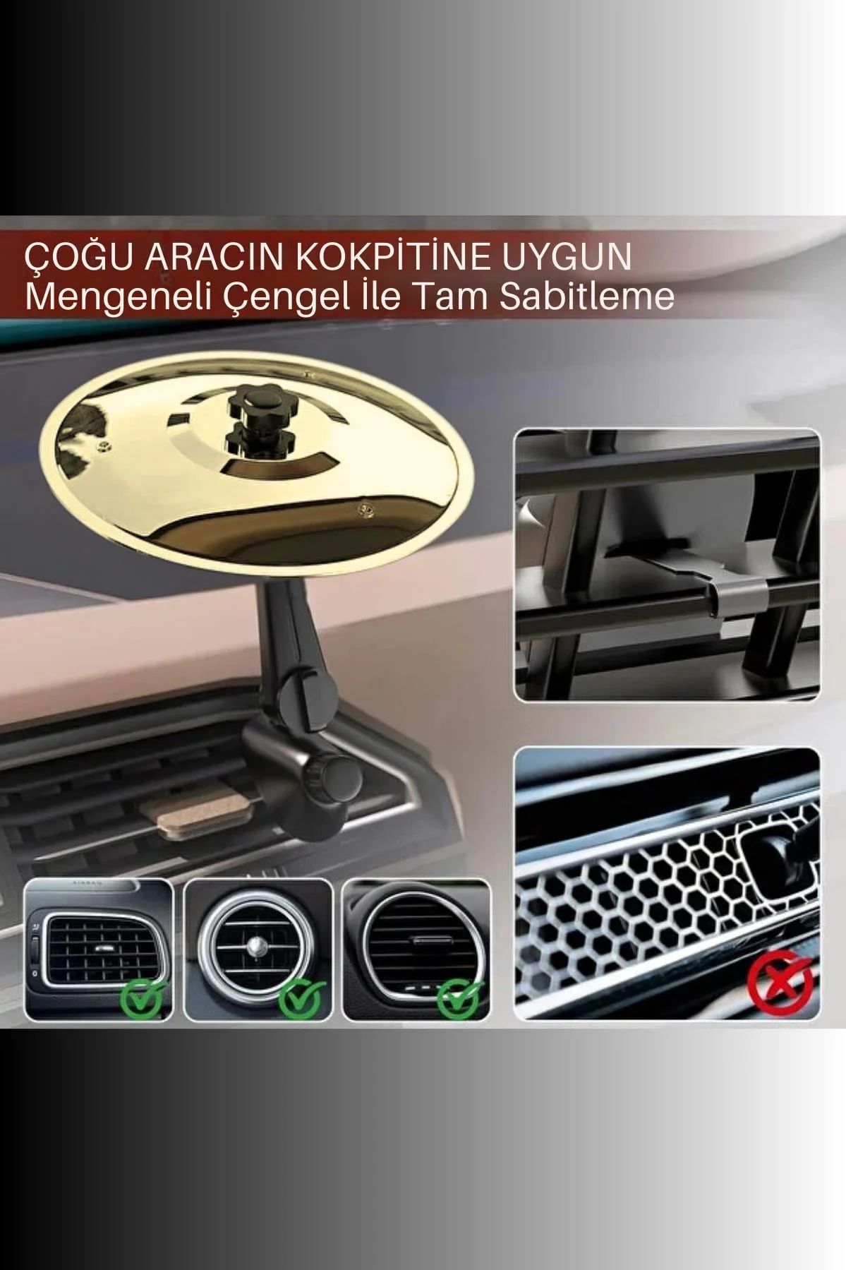 Araç İçi Mini Davul Zili Ziller Pirinç Rengi - Mandallı Torpido Aksesuarı - Görsel 8