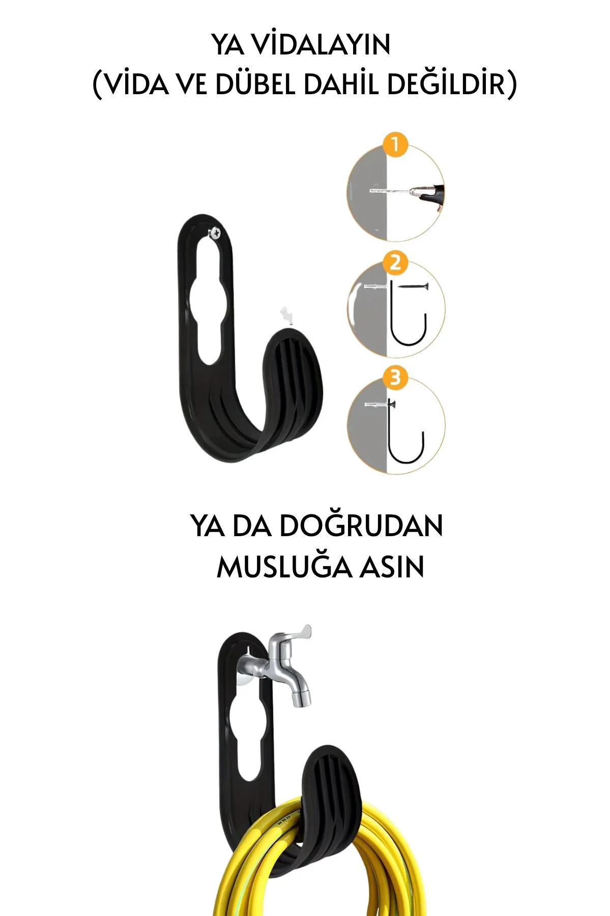 Bahçe Hortumu Askısı Plastik - Duvara veya Musluğa Asılabilir Hortum Kancası - Görsel 3